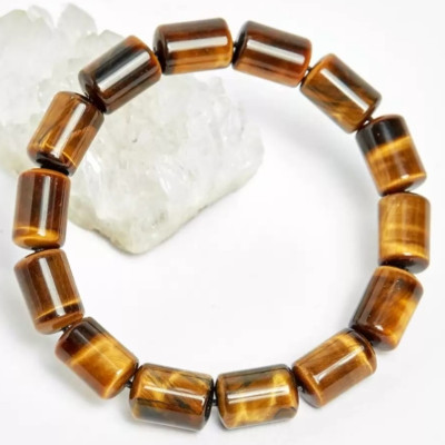 Vòng tay đá mắt hổ đốt trúc vàng nâu thiên nhiên 08ly cho Nữ làm trang sức