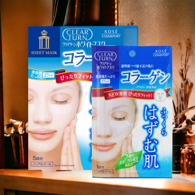 Mặt Nạ Dưỡng Trắng Collagen Kosé Softymo Clear Turn White Mask VC 5 Miếng
