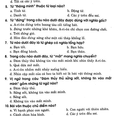 Đề Kiểm Tra Định Kỳ Tiếng Việt - Toán -  Khoa Học - Lịch Sử -  Địa Lí Lớp  5