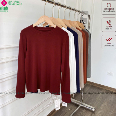 Áo thun dài tay nữ Hiền Trần BOUTIQUE cổ tròn nhẹ dáng suông rộng thoải mái vải cotton mềm mại kiểu nữ tính A12 Women Top