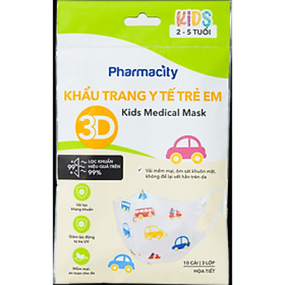 Khẩu trang y tế 3D trẻ em 2-5 tuổi Pharmacity (Gói 10 cái)