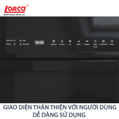 Máy rửa bát 8 bộ LORCA TA 916DWB - Hàng nhập khẩu chính hãng cao cấp, rửa được 8 bộ bát đĩa châu Áu