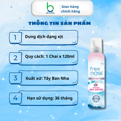 Xịt Mũi Free Nose Đẳng Trương Vệ Sinh Mũi Hằng Ngày Dành Cho Trẻ Sơ Sinh - Chai 120ml