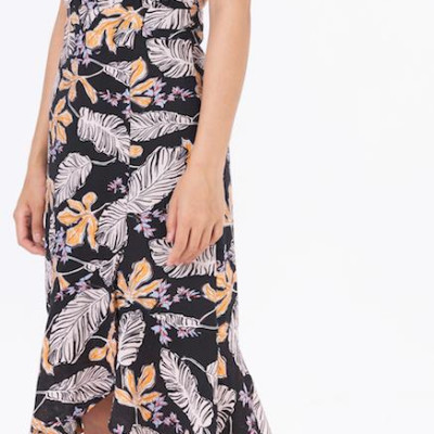 De Leah - Đầm Midi Hoa Cuốn Bèo