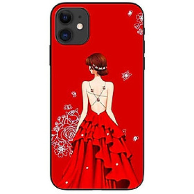 Ốp lưng dành cho Iphone 12 mẫu Cô Gái Hai Dây Đầm Đỏ