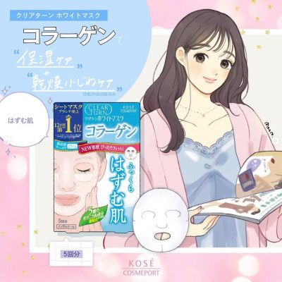 Mặt Nạ Dưỡng Trắng Collagen Kosé Softymo Clear Turn White Mask VC 5 Miếng