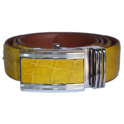 HC4808 - Dây nịt nam da cá sấu Huy Hoàng gai đuôi 4P màu vàng nghệ