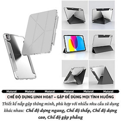 Bao da Cho IPAD Gen 11 A16 2025 / Gen 10 hiệu Mutural Clear Pro - Lưng PC trong suốt , viền TPU, Có Khay Đựng Bút, Bao Da Thông Minh, tự động tắt mở màn hình - Hàng nhập khẩu