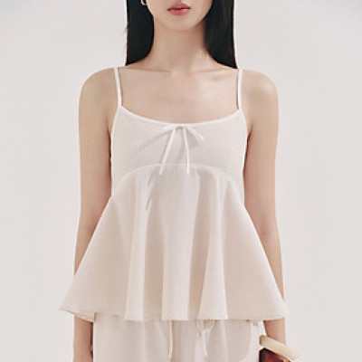 DOTTIE - Áo hai dây kẻ sọc phối vải - Be - T1106