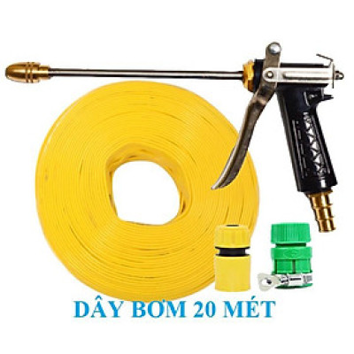 Bộ dây vòi xịt nước rửa xe, tưới cây . tăng áp 3 lần, loại 20m 206318 đầu đồng, cút+ tặng đai