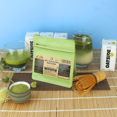 Combo pha chế Matcha latte từ OATSIDE - Pha được 9 ly thành phẩm - Gồm 9 Hộp OATSIDE 180ml + Gói 50g Bột Matcha trà Ôlong GUfoods