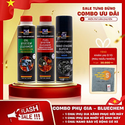 Bộ 3 món phụ gia tăng hiệu suất xe Bluechem gồm làm sạch hệ thống dầu, hệ thống xăng và nano bảo vệ động cơ Bluechem BC-CB3LON - Tặng khăn lau ô tô chuyên dụng