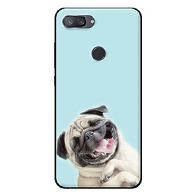 Ốp lưng in cho Xiaomi Mi 8 Lite mẫu Pulldog Smile Nền Xanh - Hàng chính hãng