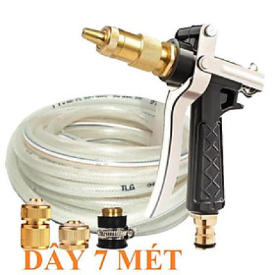 Bộ dây vòi xịt nước rửa xe, tưới cây . tăng áp 3 lần, loại 7m, 10m 206236 đầu đồng, cút đồng+ tặng khăn phượt