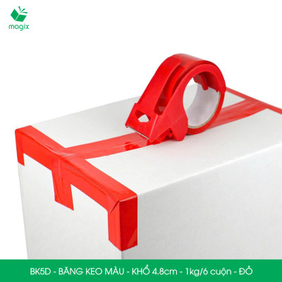 BK5D - 6 cuộn băng keo màu khổ 4.8cm loại 1kg/6 cuộn - Đỏ - Băng keo, băng dính đóng hàng