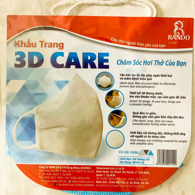 KHẨU TRANG Y TẾ NGƯỜI LỚN VẢI 3D CARE (COMBO 10 CÁI) CHÍNH HÃNG RANDO