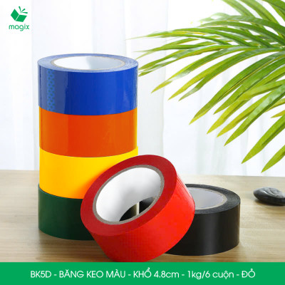 BK5D - 1 cuộn băng keo màu khổ 4.8cm loại 1kg/6 cuộn - Đỏ - Băng keo, băng dính đóng hàng