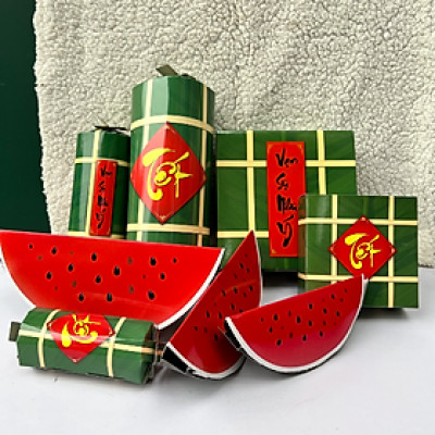 Mô hình bánh chưng, bánh tét, dưa hấu trang trí - Cây giả, hoa lụa Decor trang trí nhà cửa