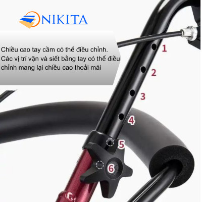 Xe tập đi bốn bánh cho người già có ghế ngồi, có giỏ đựng đồ, gấp gọn khi không sử dụng, chính hãng Nikita