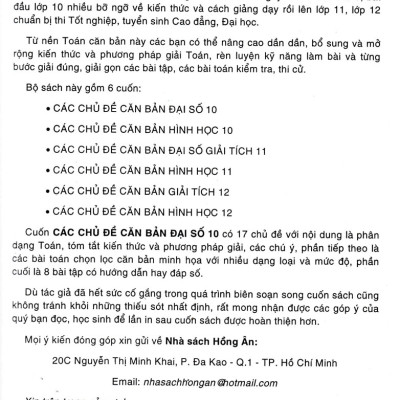 Phương Pháp Giải Các Chủ Đề Căn Bản Đại Số 10 (Biên Soạn Theo Chương Trình GDPT Mới)  - HA