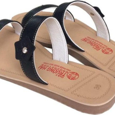 Dép nữ quai ngang Trường Hải  2 quai da bò  mềm mại không nổ da  đế đúc không trơn QNN0157