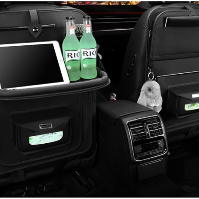 Túi treo đồ trên ô tô kiêm giá để đồ bằng da màu đen