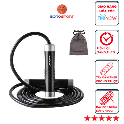 Dây nhảy thể lực CLEACCO trọng lượng nặng 400g , tay cầm kim loại đầm tay ( dùng trong Boxing, Muay Thai ) giúp  đốt cháy calo nhanh  + tặng kèm túi vải BORO SPORT