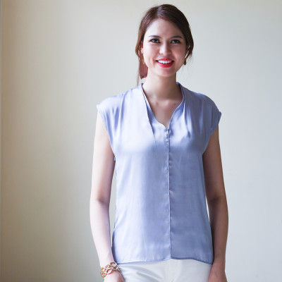 Áo Cổ Nhún Áo Kiểu Nữ Thời trang thiết kế Hity TOP142 (Xanh Thiên Thai)