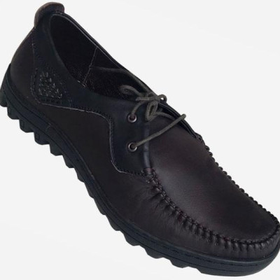 Giày mọi buộc dây Trường Hải nâu da bò thật đế cao su GM0111