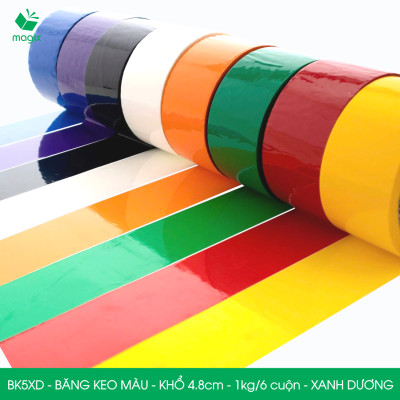 BK5XD - 3 cuộn băng keo màu khổ 4.8cm loại 1kg/6 cuộn - Xanh dương - Băng keo, băng dính đóng hàng