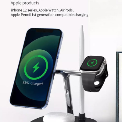 Đế sạc không dây sạc nhanh 15W 4 in 1 hỗ trợ sạc dành cho tai nghe / iWatch / Pencil /  iPhone hiệu WIWU Power Air Wireless Charger M8 (liên kết từ tính mạnh mẽ, Chuẩn Qi, Smartchip) - hàng nhập khẩu