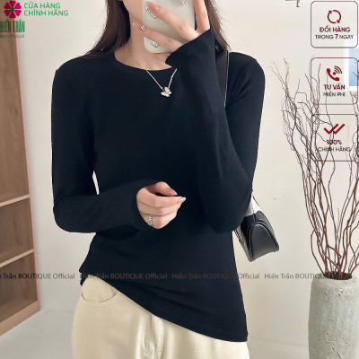 Áo thun dài tay nữ Hiền Trần BOUTIQUE cổ tròn nhẹ dáng suông rộng thoải mái vải cotton mềm mại kiểu nữ tính A12 Women Top