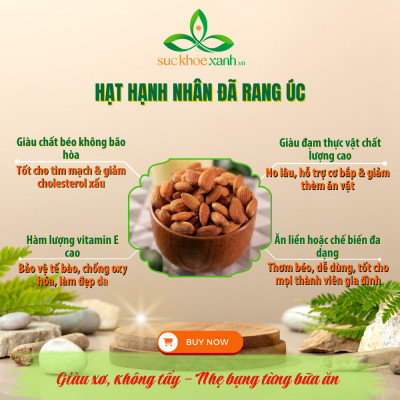 Hạt hạnh nhân ăn liền Sức Khỏe Xanh, nhập khẩu chính ngạch từ Úc/Mỹ  (Roasted Almonds)