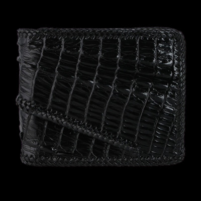 Bóp nam Huy Hoàng da cá sấu đan viền 2 gai màu đen HP2771