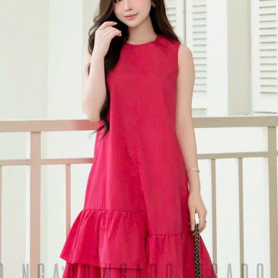 Đầm babydoll hồng sen NGADO , đầm xuống phố , đầm sang trọng