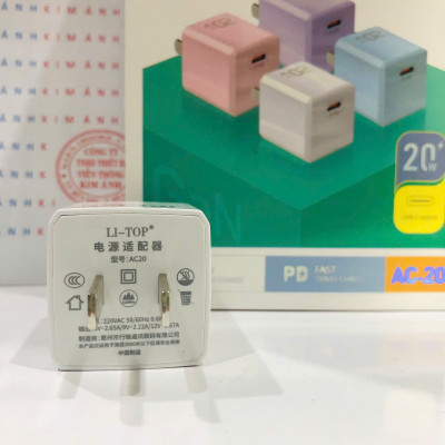 Củ sạc LI-TOP AC20 mini, sạc nhanh PD 20W, đạt chứng nhận 3C tiêu chuẩn quốc gia, hàng chính hãng bảo hành 1 năm