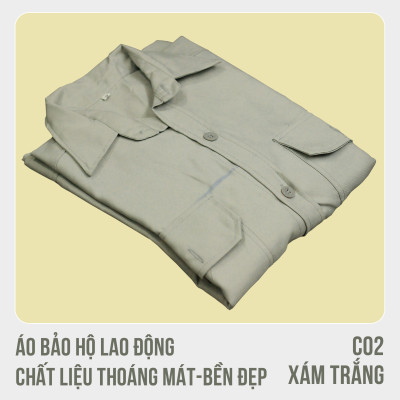 Áo bảo hộ lao động, chất liệu thoáng mát, bền đẹp - Mã C02 ( Xám Trắng)