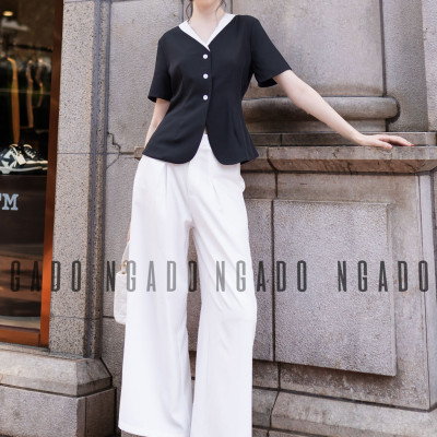 Áo đen cổ viền trắng NGADO , Áo kiểu nữ , áo thiết kế