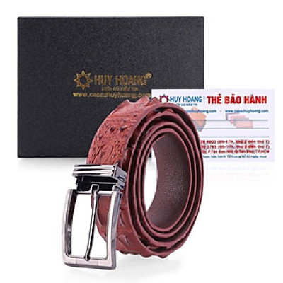 HP4843 - Dây nịt nam da cá sấu Huy Hoàng  3,5P đầu kim màu nâu đỏ