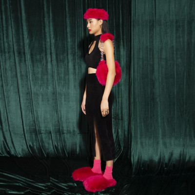 Váy Ôm Xẻ Tà Nhung Đen TARTAN - 