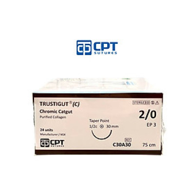 Chỉ phẫu tự tiêu tan chậm CPT Trustigut (C) Chromic Catgut số 2/0 - C30A30