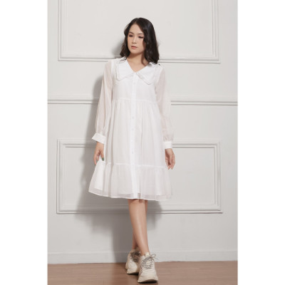 Đầm Babydoll Lụa Crep Nhún Bèo Tay Dài Phồng Nhẹ Maxivic, La Mộc - LM012207