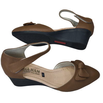Giày Sandal Nữ Đế Xuồng HÀ NAM Da Bò Thật Cao Cấp 5cm DNU2069