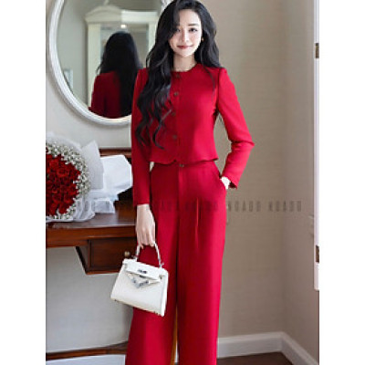 Set áo quần đỏ đô cổ tròn NGADO , set áo quần dài , set công sở , dạo phố