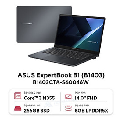 ASUS ExpertBook B1 B1403CTA-S60046W (i3-N355 | Ram 8Gb DDR5 | SSD 256GB | Màn hình 14 FHD | Win 11 | Xám) - HÀNG CHÍNH HÃNG