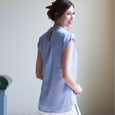 Áo Cổ Nhún Áo Kiểu Nữ Thời trang thiết kế Hity TOP142 (Xanh Thiên Thai)