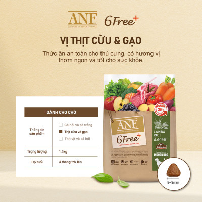 ANF 6Free+ thức ăn cao cấp dành cho chó - Vị CỪU & GẠO 1.6Kg