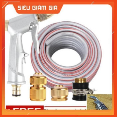 Bộ dây vòi xịt nước rửa xe, tưới cây . tăng áp 3 lần, loại 20m 206701 đầu đồng,cút đồng,+ tặng mở chai