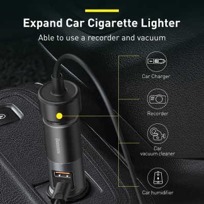 Tẩu sạc nhanh mở rộng 120W Baseus Share Together Fast Charge dùng cho xe hơi (120W, TypeC / USB Port, QC / PD3.0 Car Quick Charger with Cigarette Lighter Expansion Port ) - Hàng chính hãng