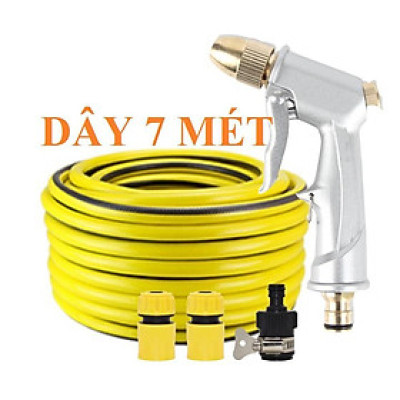  Bộ dây vòi xịt nước rửa xe, tưới cây . tăng áp 3 lần, loại 7m, 10m 206701 đầu đồng,cút,+ tặng móc khoá